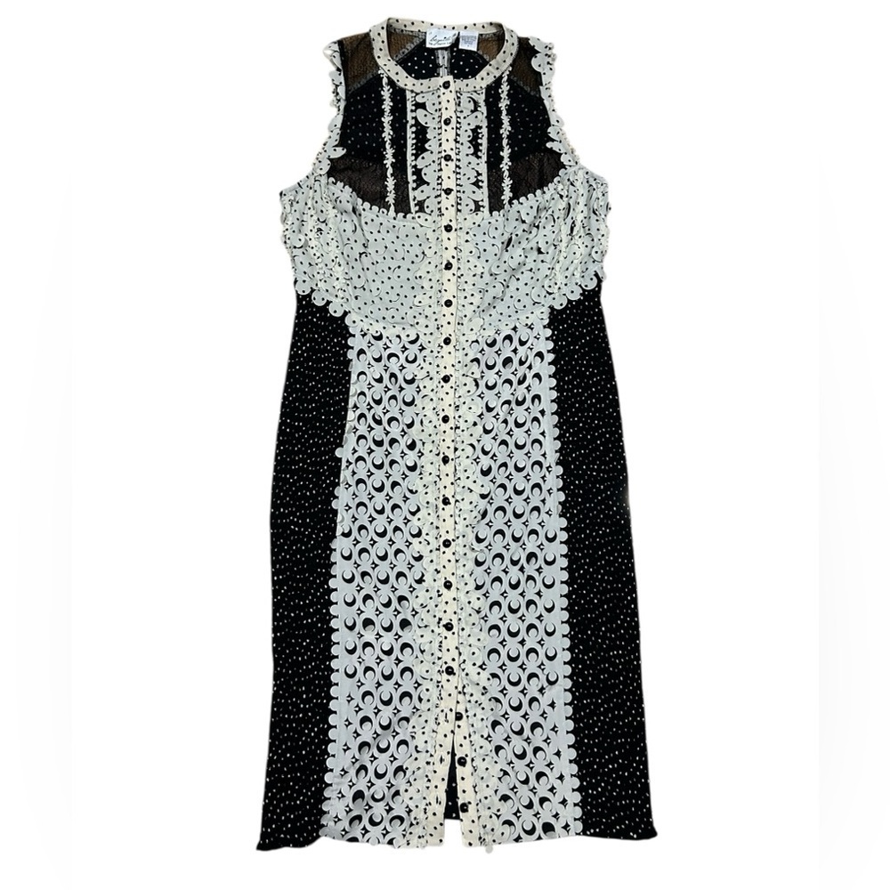 Anthropologie Beguile Byron Lars Sz 8 Dress Laser Cut Black Cream Classic